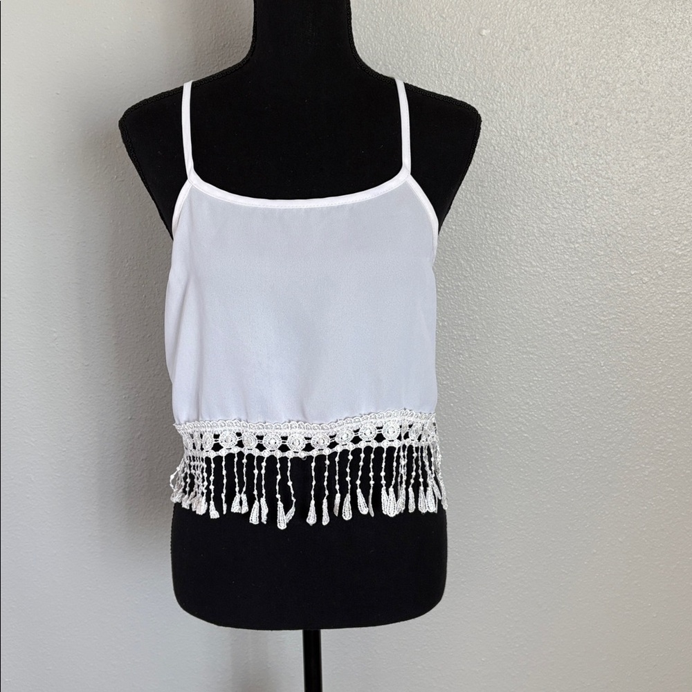 Charlotte Russe White Fringe Hem Tank Top